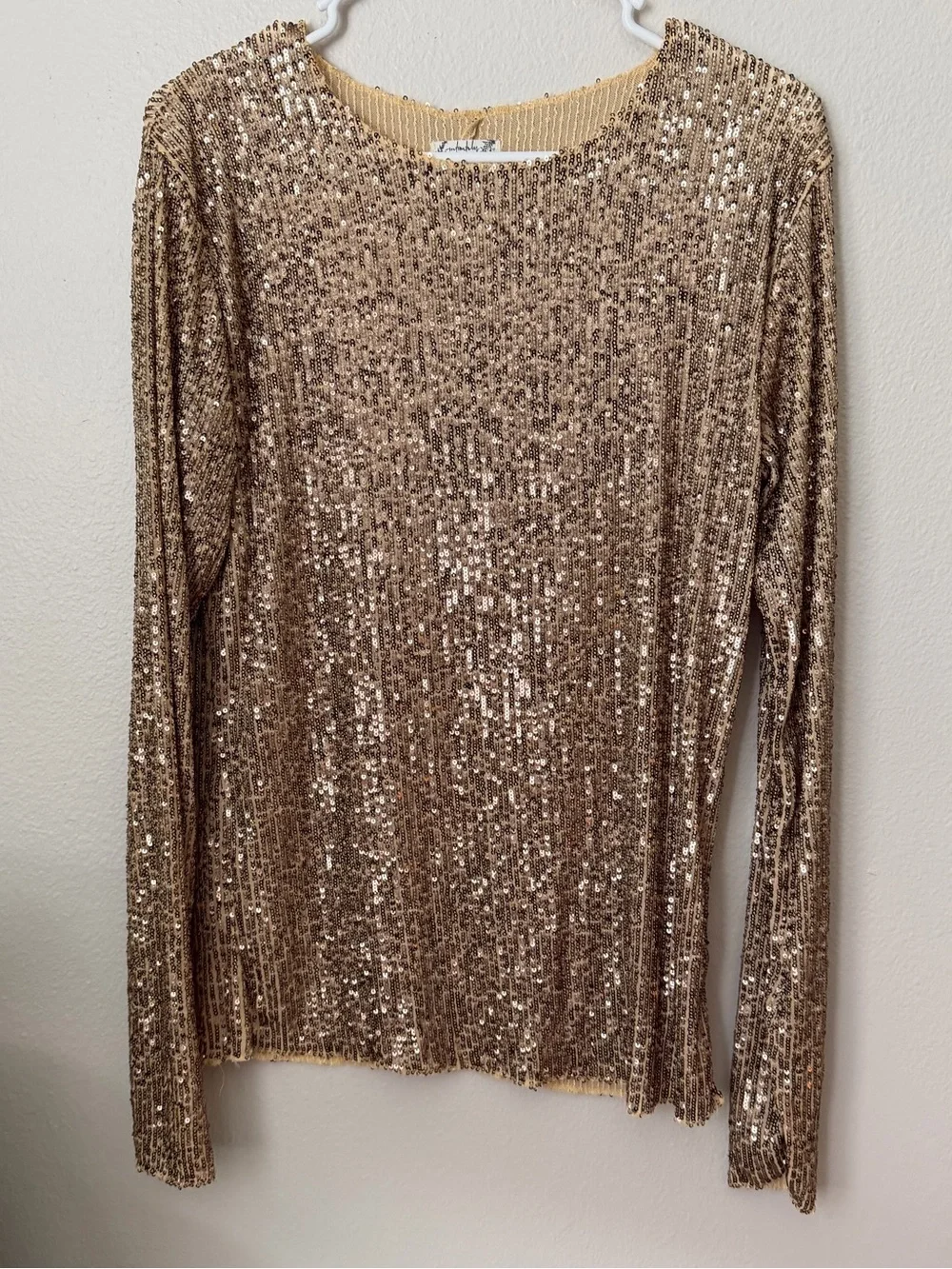 Free People Gold Rush Gold Sequin Long-Sleeve Women's Top Large